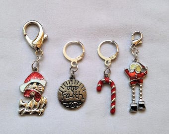 Christmas Cat Candy Cane Santa - Set of 4 Stitch Markers