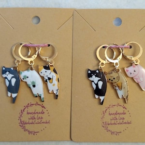 Cats - Set of 6 Stitch Markers Black, Siamese, Gray, Calico, Pink, Tabby