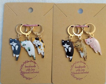 Cats - Set of 6 Stitch Markers Black, Siamese, Gray, Calico, Pink, Tabby