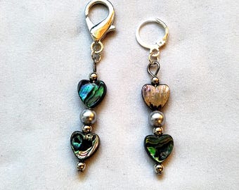 Hearts Abalone - Set of 2 Beaded Stitch Markers
