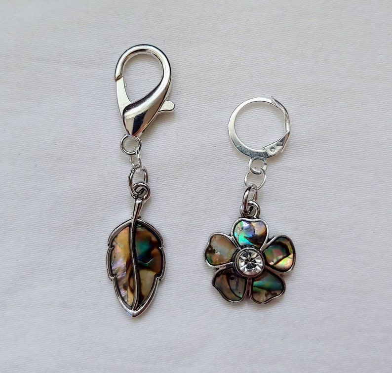Abalone Shell Feather and Flower - Set of 2 Stitch Markers - Etsy