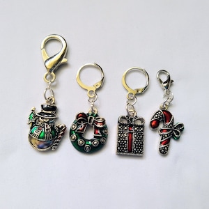 Snowman Wreath Present Candy Cane - Set of 4 Christmas Holiday Stitch Markers