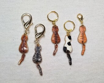 Cats - Set of 5 Stitch Markers - Hanging tails
