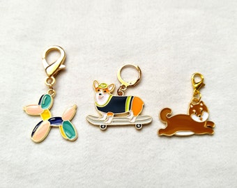 Dogs Corgi, Shiba, and Balloon - Set of 3 Stitch Markers