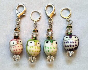Owls Multicolor- Set of 4 Beaded Stitch Markers