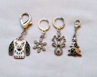 Christmas Sweater Snowflake Reindeer Tree - Set of 4 Stitch Markers