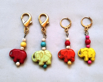 Elephants Warm Colors - Set of 4 Beaded Stitch Markers