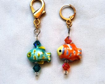 Fish Orange and Blue - Set of 2 Beaded Stitch Markers