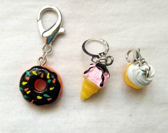 Sweets Ice Cream and Donut Stitch Markers - Set of 3 Stitch Markers