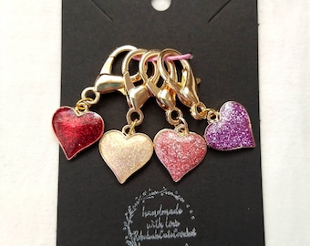 Glittery Valentine's Hearts - Set of 4 Stitch Markers