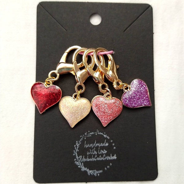 Glittery Valentine's Hearts - Set of 4 Stitch Markers