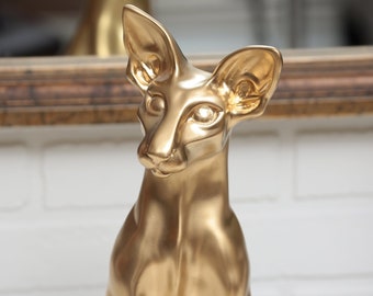 Estatua de gato esfinge dorado / Hecha a mano / Coloreada a mano /