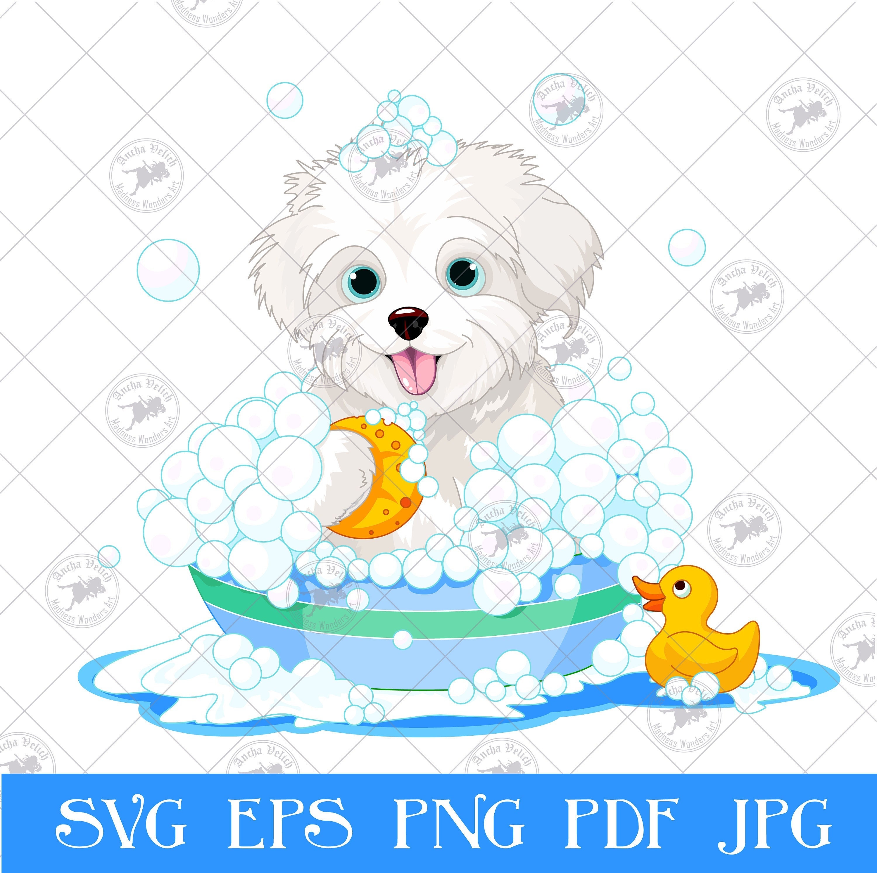 Girl Giving Dog Bath Clipart