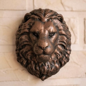 Dekoracja ścienna z głową lwa w kolorze antycznego brązu | Znak zodiaku Lew | Kolekcja Celestial Creatures