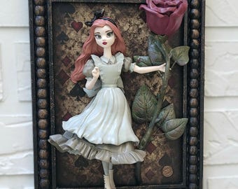 Alice & Rose ingelijste sculptuur | 3D-muurkunst Wonderland | Grillig fantasiedecor