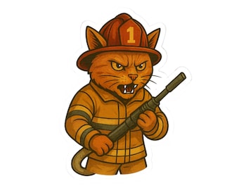 Pegatinas de gato bombero, pegatinas de gatos adorables, pegatinas de bombero, vinilos divertidos, regalos para amantes de los animales