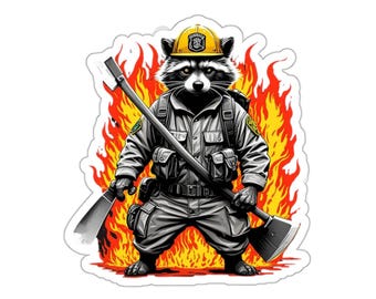 Pegatina impermeable de bombero mapache
