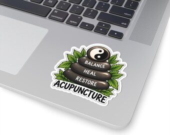 Acupuncture Sticker | Balance Heal Restore, Yin Yang Wellness Kiss-Cut
