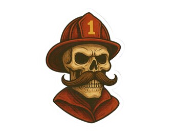 Firefighter Skull Stickers | Edgy Decor, Laptop Stickers, Unique Gifts, Festival Favors, Vintage Art