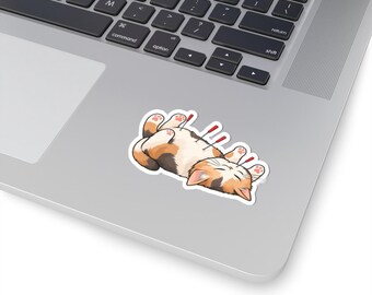 Calico Cat with Needles Kiss-Cut Sticker | Relaxed Napping Cat Decal