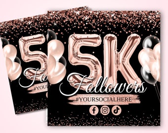 5K Followers Celebration Flyer, Rose Gold Balloons (Digital Template)