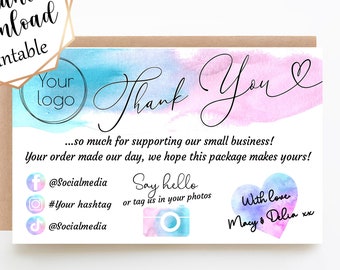 Watercolor Rainbow Thank You Card – Editable Small Business Template (Digital Download)