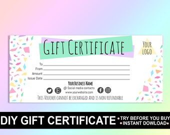 Rainbow Terrazzo Printable Gift Certificate, Add Logo (Digital Download)
