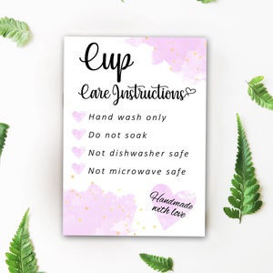 Lilac Watercolor Cup/Tumbler Care Instructions Card, Digital Printable Care Instructions Card