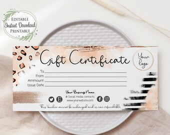 Leopard Print Gift Certificate Template, Add Your Logo (Digital Download)