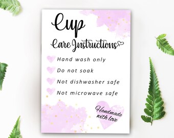 Lilac Watercolor Cup Care Instructions Card (Digital Download)