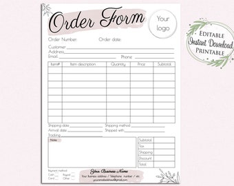 Editable Order Form Template, Blush Minimalist Design (Digital Download)