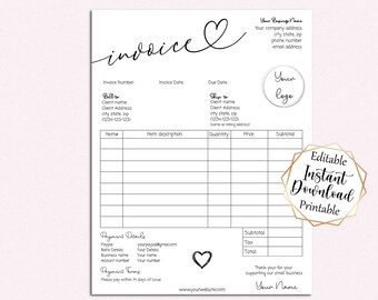 Minimalist Invoice Template, Editable Order Form, Add Logo (Digital Download)