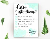 Mint Watercolor Garment Care Instructions Card (Digital Download)