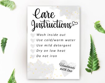 Silver Watercolor Washing Instructions Card, Garment Care (Digital Download)