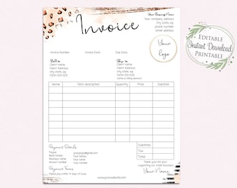 Modern Leopard Cheetah Print Abstract Design. Small business template, editable invoice, add your logo