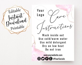 Light Pink Watercolor Care Card, Add Logo (Editable, Printable)
