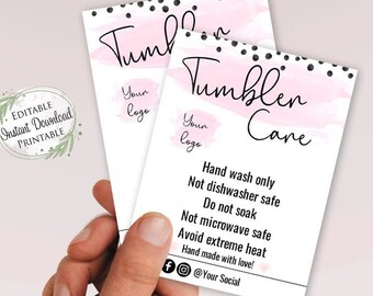 Editable Tumbler Care Card, Watercolor Dalmatian Print (Digital Printable)