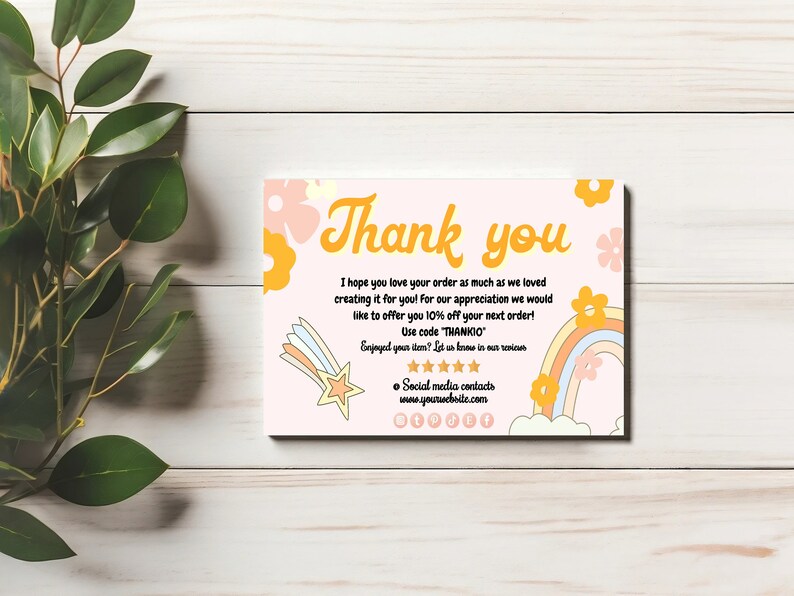 Retro Thank You Card Template DIY, Templett Editable Small Business ...