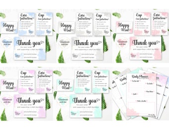Pastel Watercolour Collection Small Business Bundle- Thank you cards, Care instructions, Stickers- Packaging branding