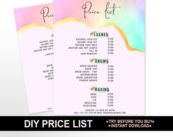 Watercolor Rainbow Price List Template, Salon Spa Flyer (Digital Download)
