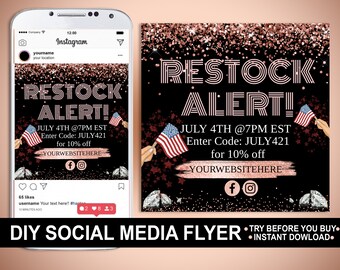 DIY 4th of July Social Media Flyer, Editable Template (Digital Download)