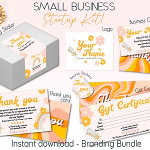 Small Business Branding Kit- Startup Kit - DIY Templates-Thank you card, stickers, logo, gift certificate, business card -branded packaging