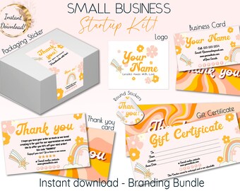 Small Business Branding Kit- Startup Kit - DIY Templates-Thank you card, stickers, logo, gift certificate, business card -branded packaging