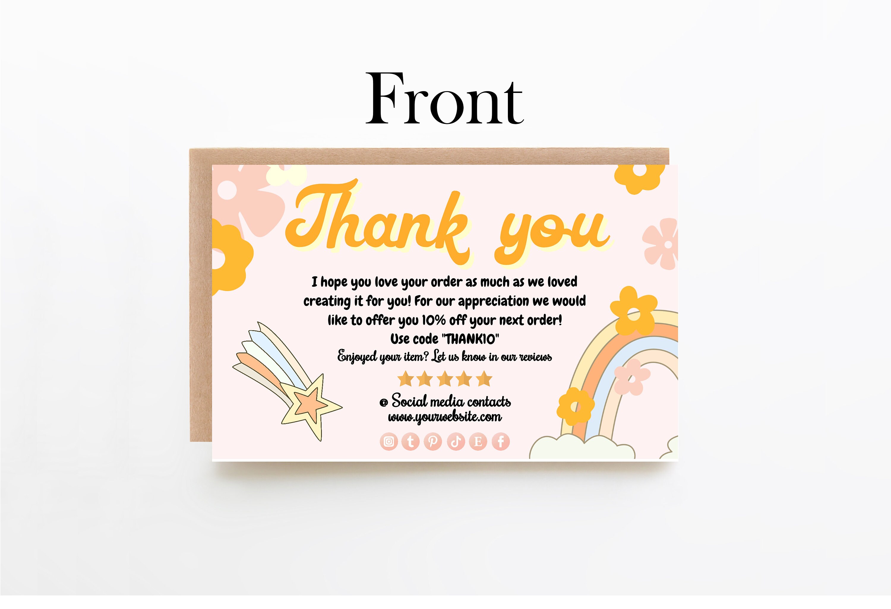 Retro Thank You Card Template DIY, Templett Editable Small Business ...