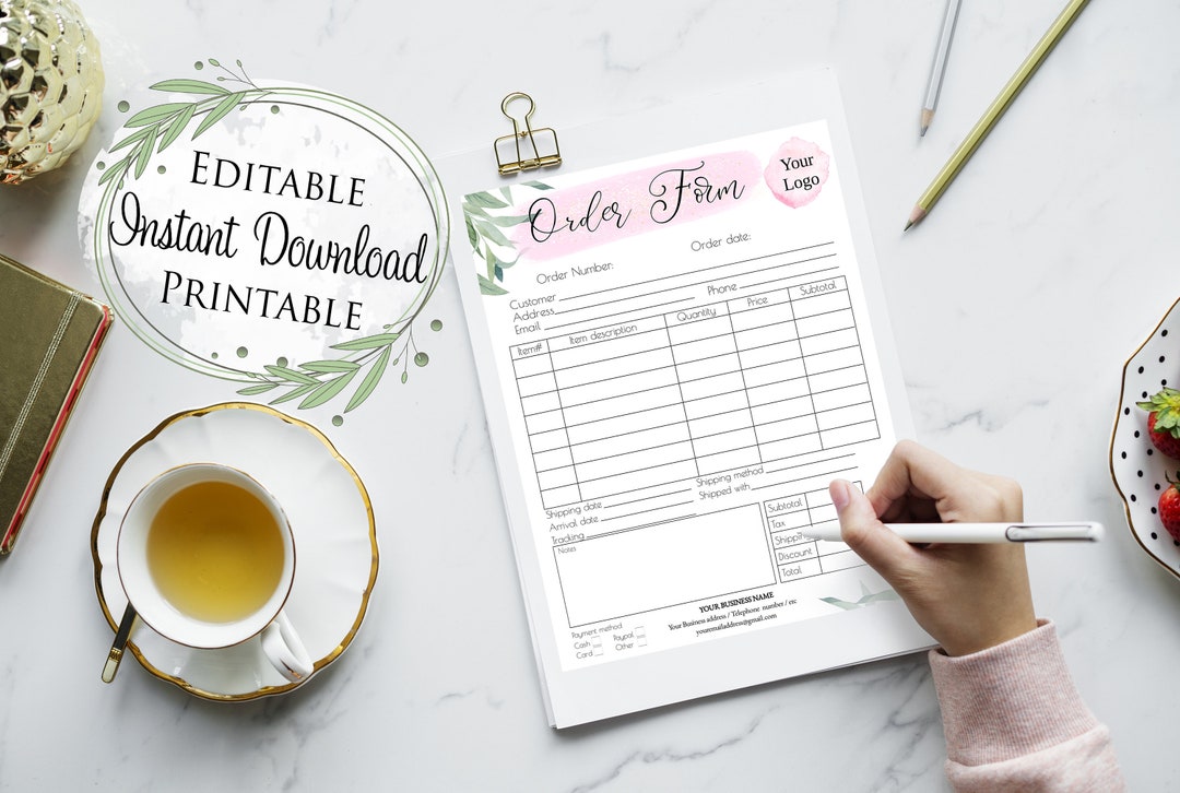 Light Pink Order Form With Greenery Design. Small Business Template ...