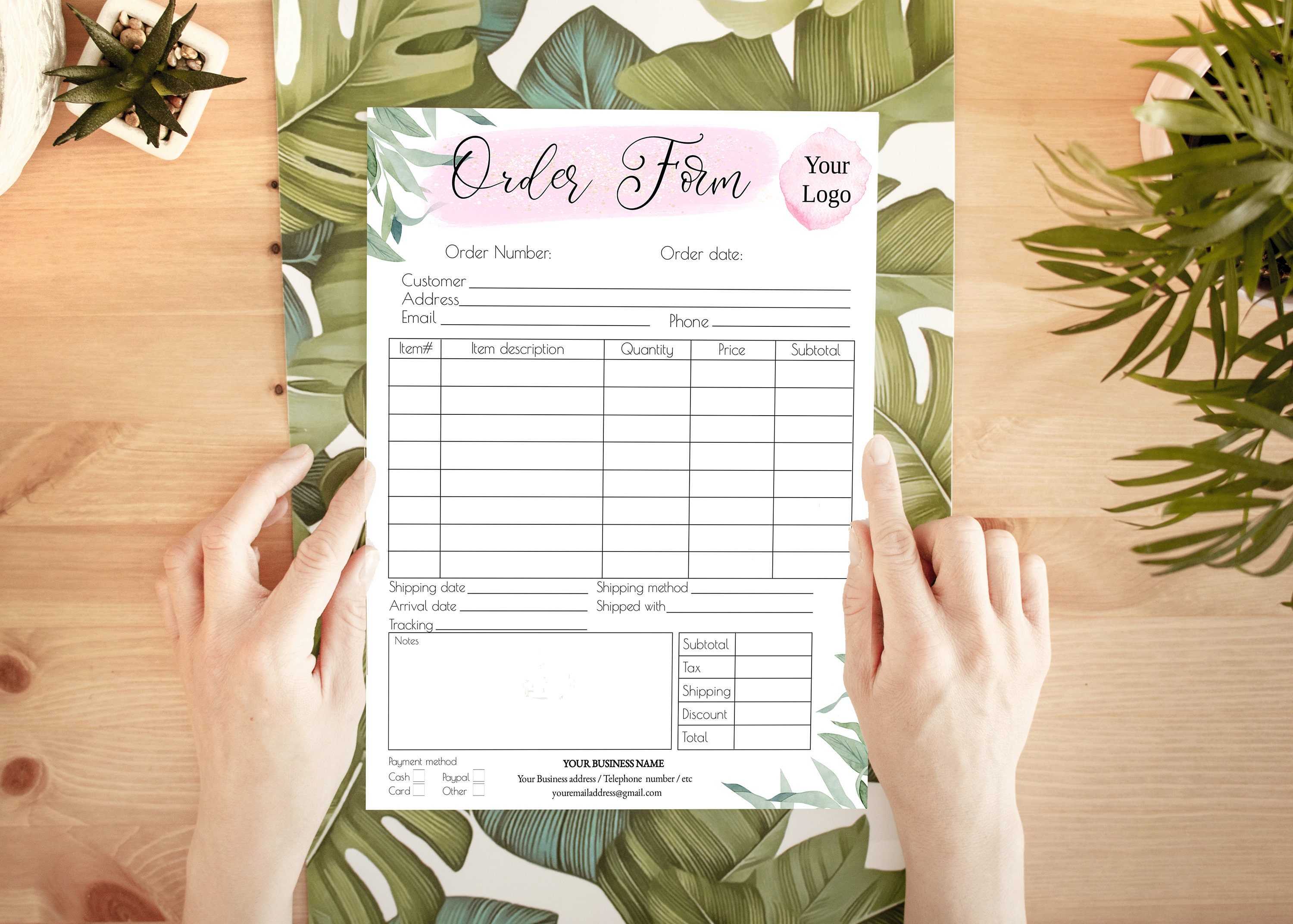 Light Pink Order Form With Greenery Design. Small Business Template ...