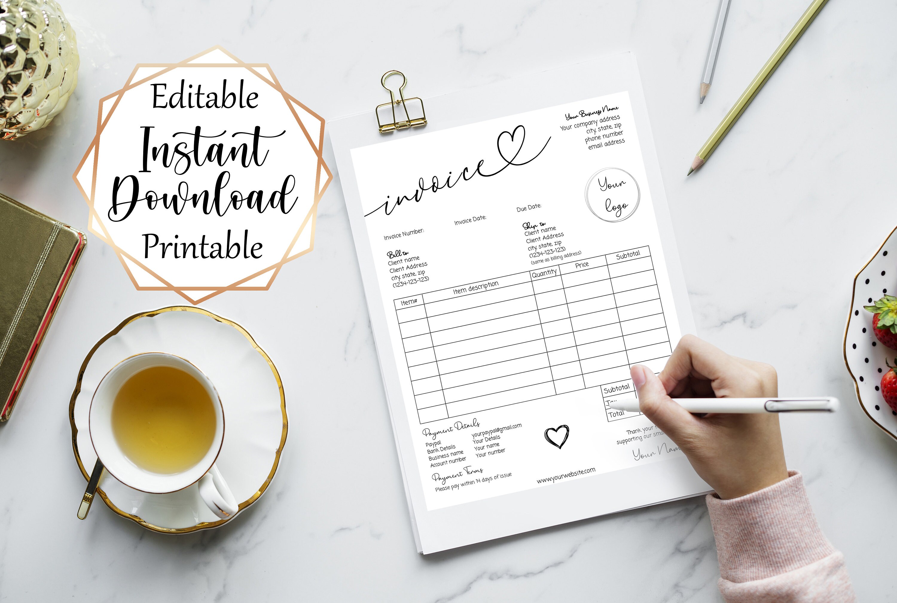 Small Business Template Editable Invoice Add Your Logo. - Etsy