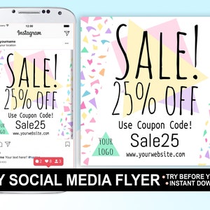 DIY social media flyer, Rainbow Pastel Terrazzo Retro, Sale flyer, Instagram advertisement, Social media template, Editable download