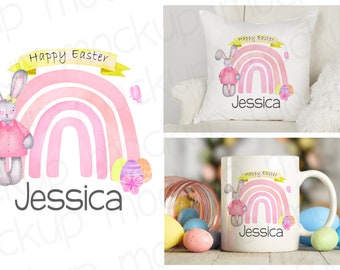 Pink & Blue Rainbow Easter Bunny  Digital Download sublimation designs
