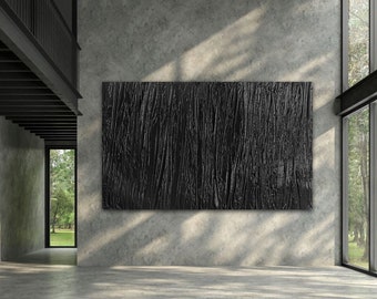 Wabisabi, pintura esculpida, arte de pared Wabi sabi, decoración de pared con textura negra, decoración Wabi sabi, arte de pared 3d grande, arte de pared de yeso, hecho a mano